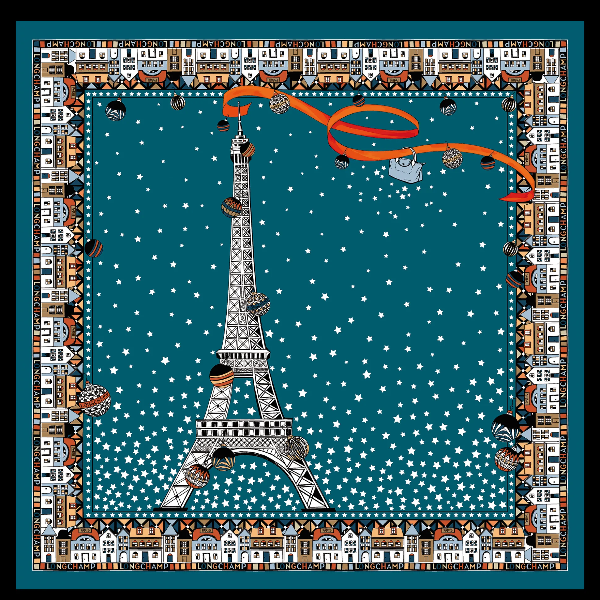 Seidenschal 50 Tour Eiffel Noël Longchamp